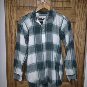 LOFT Green and White Plaid Shirt